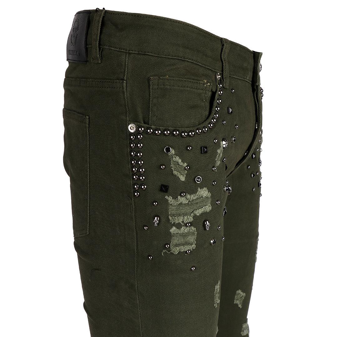 PP Men's Flex Straight Cut Stoned Distressed Jeans- Green - Obeezi.com