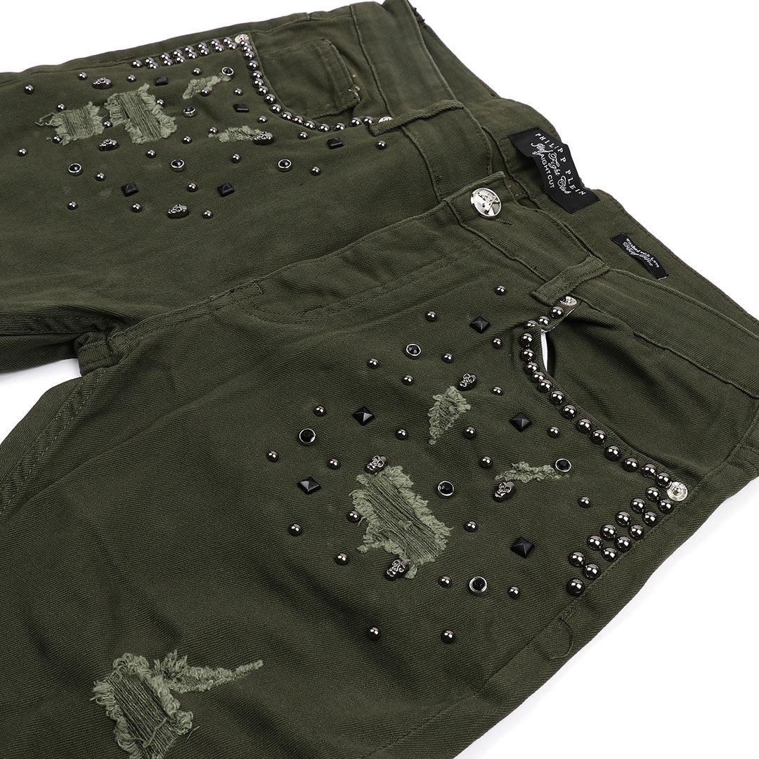 PP Men's Flex Straight Cut Stoned Distressed Jeans- Green - Obeezi.com