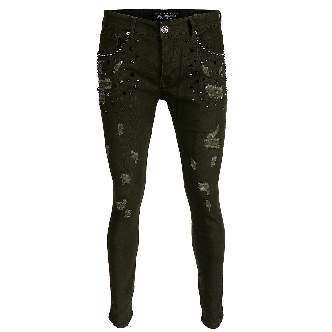 PP Men's Flex Straight Cut Stoned Distressed Jeans- Green - Obeezi.com