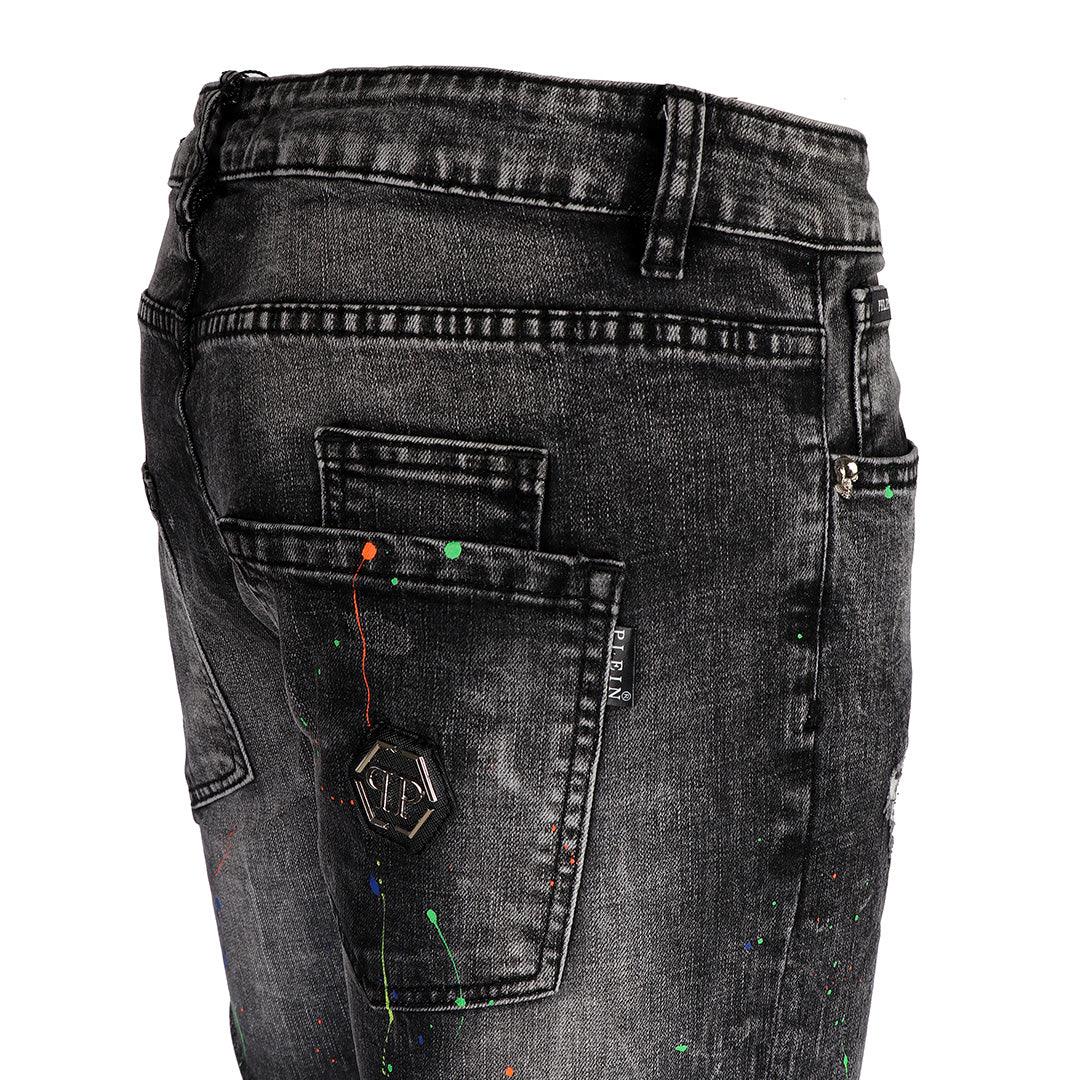 PP Men's Straight Cut Semi Ripped Jeans- Black - Obeezi.com