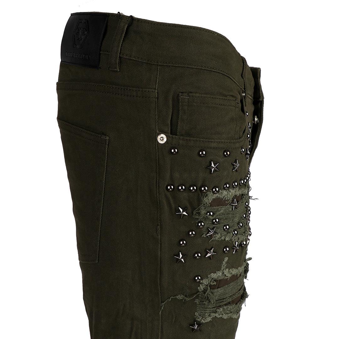 PP Men's Straight Cut Star Stoned Distressed Jeans- Green - Obeezi.com