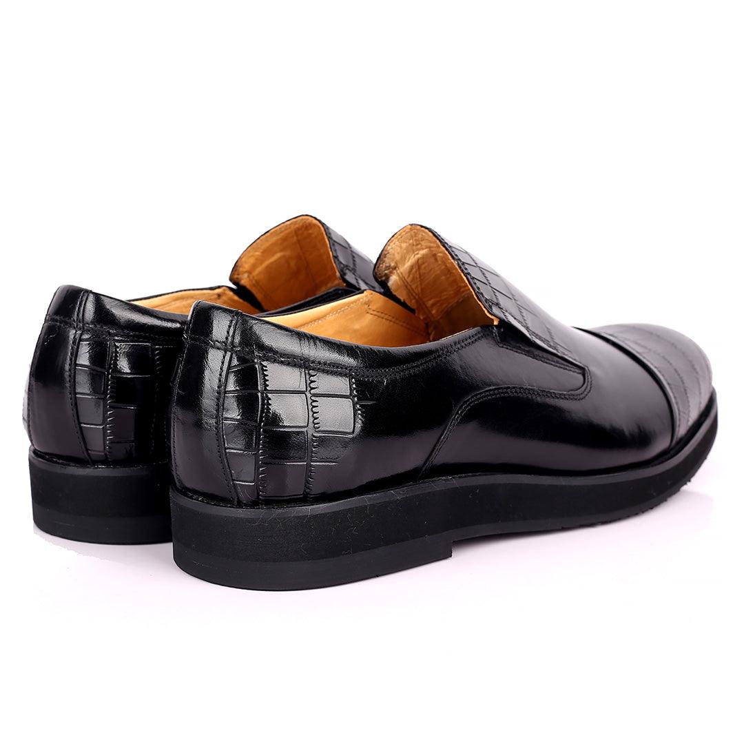 Prad Classic Black Half Croc Leather Shoe - Obeezi.com