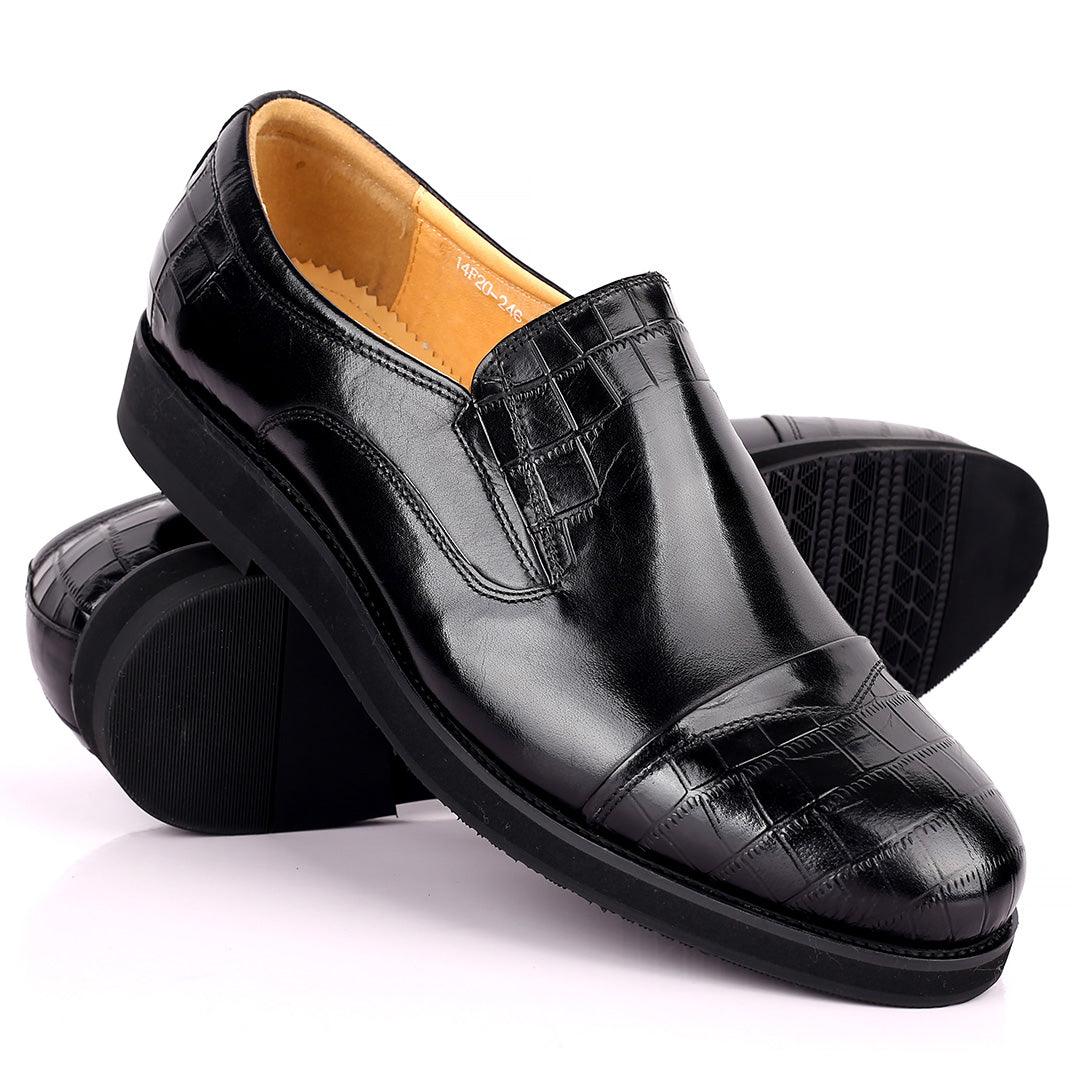 Prad Classic Black Half Croc Leather Shoe - Obeezi.com