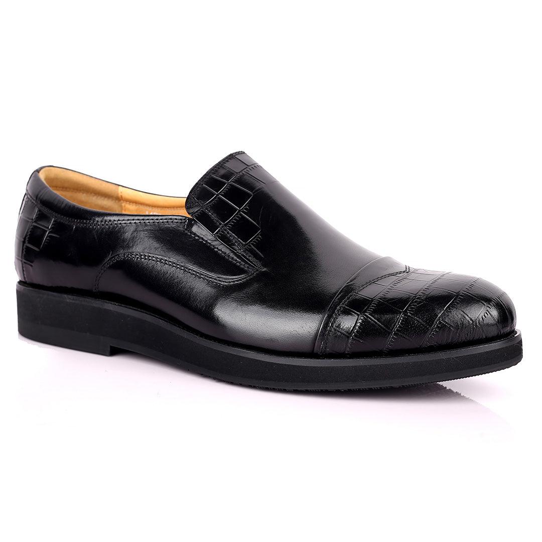 Prad Classic Black Half Croc Leather Shoe - Obeezi.com