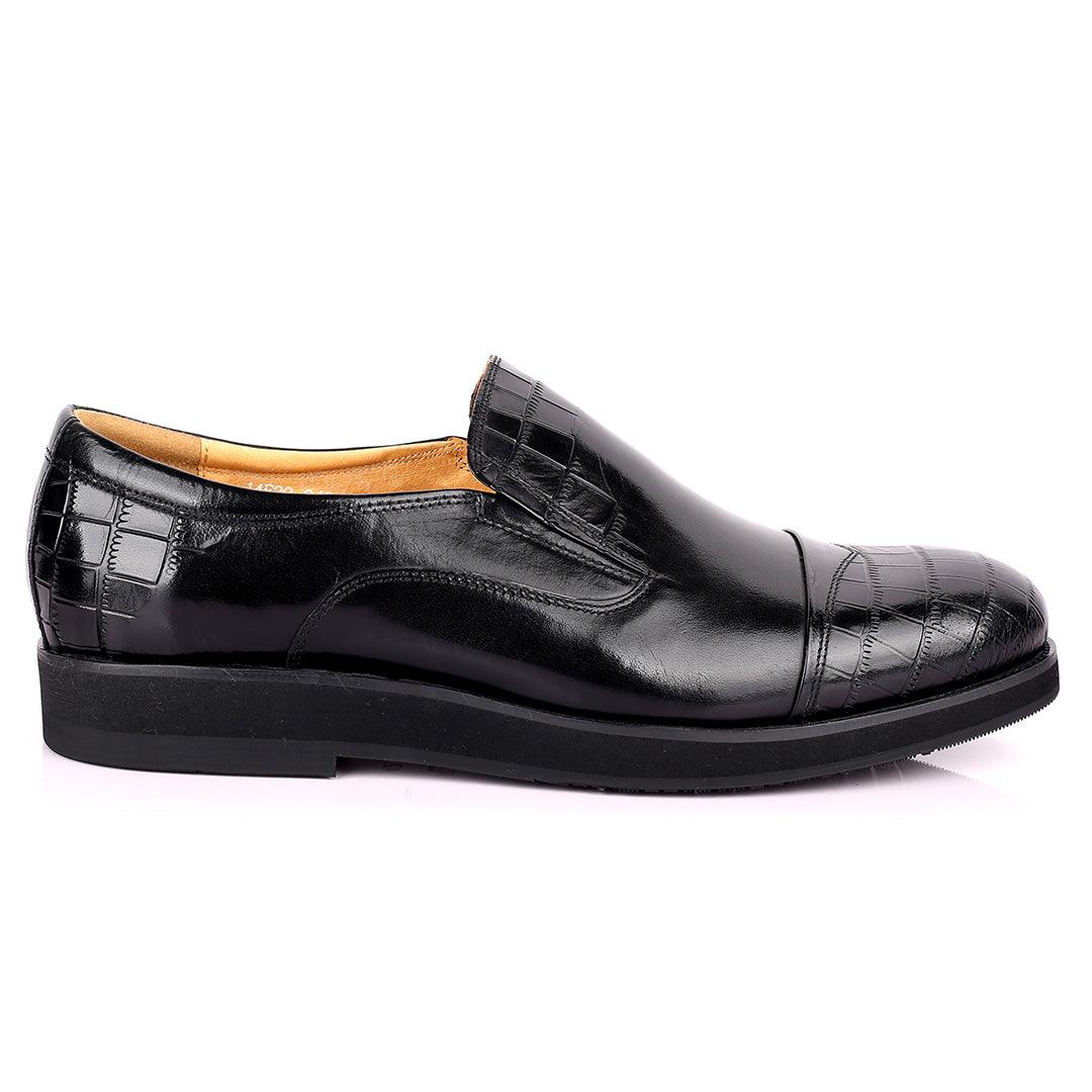Prad Classic Black Half Croc Leather Shoe - Obeezi.com