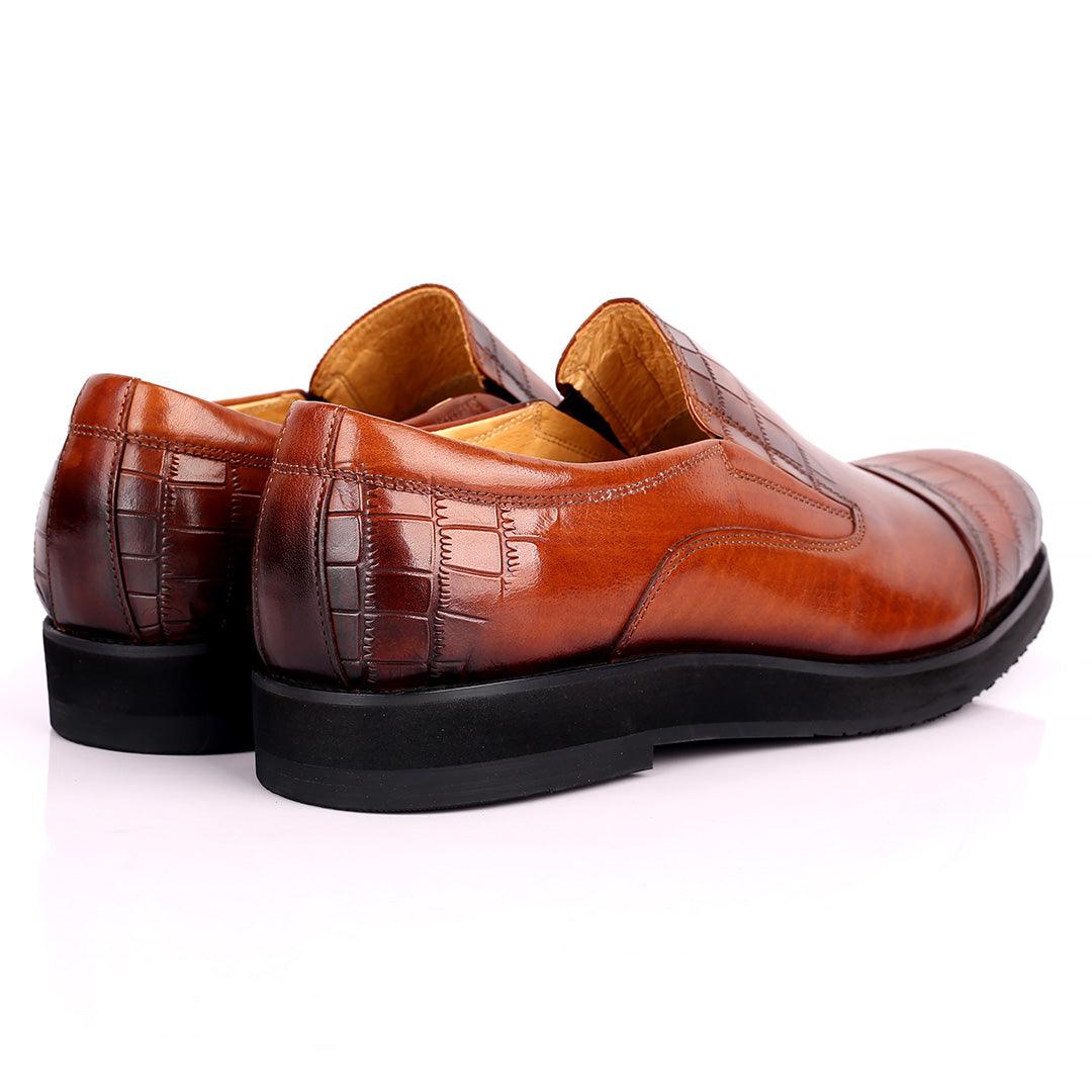 Prad Classic Brown Half Croc Leather Shoe - Obeezi.com