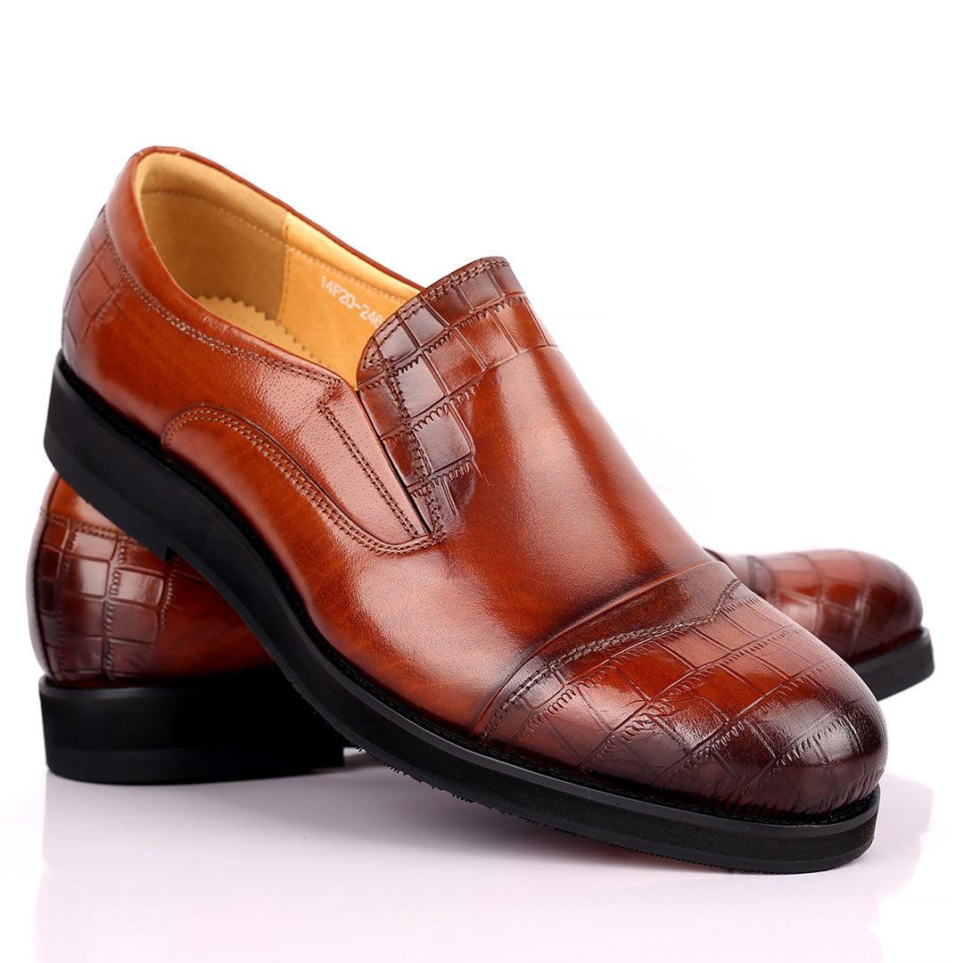 Prad Classic Brown Half Croc Leather Shoe - Obeezi.com