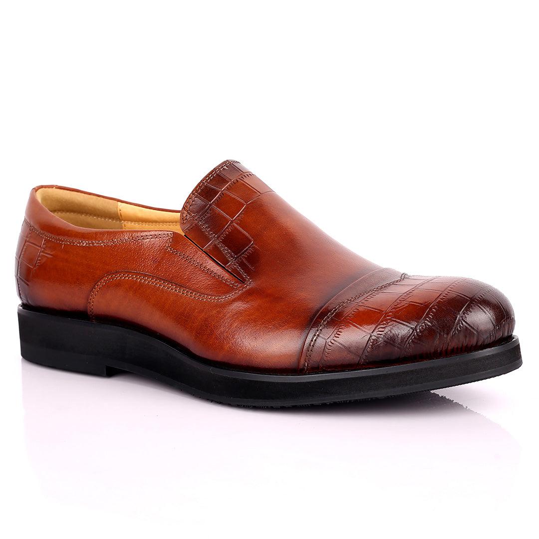 Prad Classic Brown Half Croc Leather Shoe - Obeezi.com