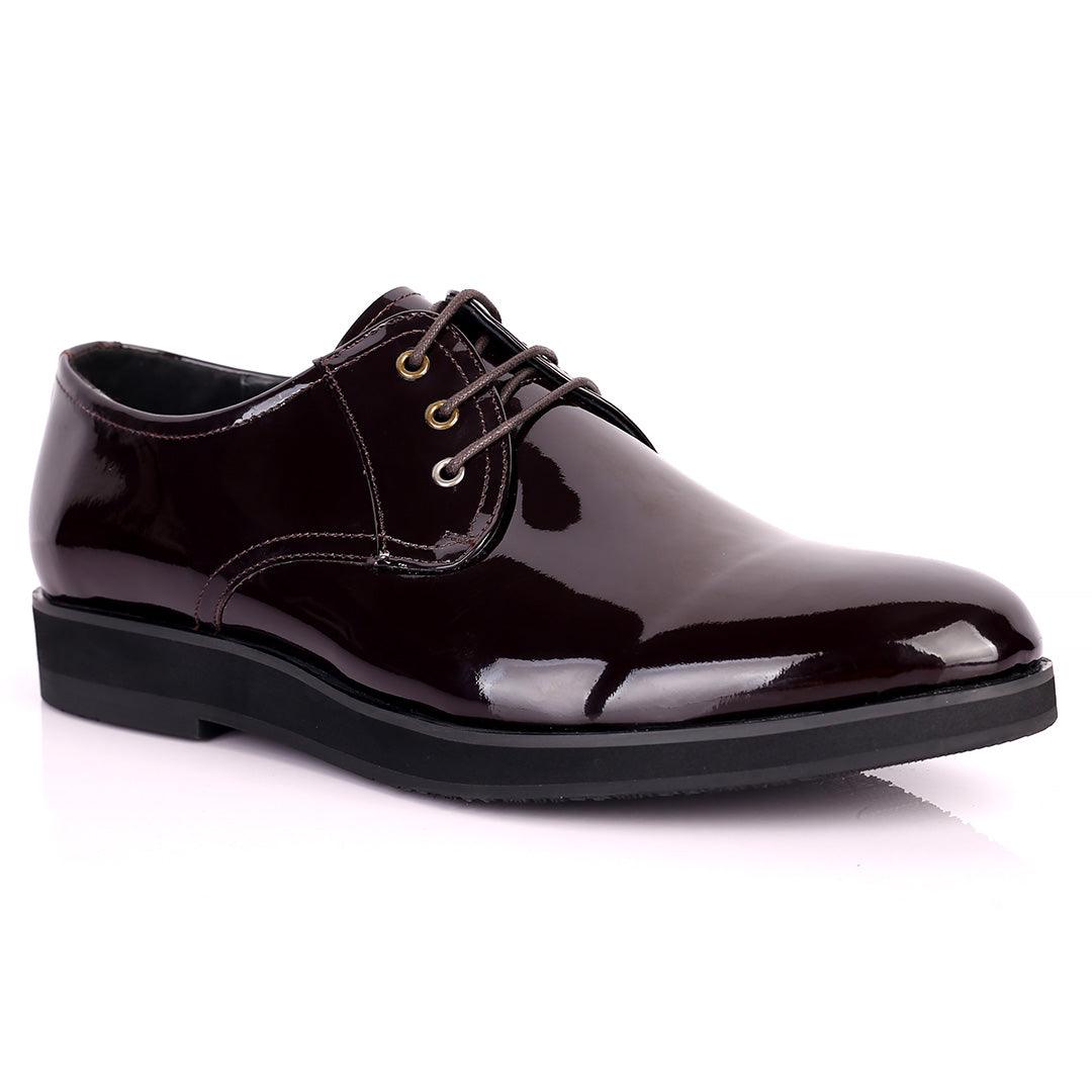 Prad Coffee Glossy Lace Up Men's Shoe - Obeezi.com