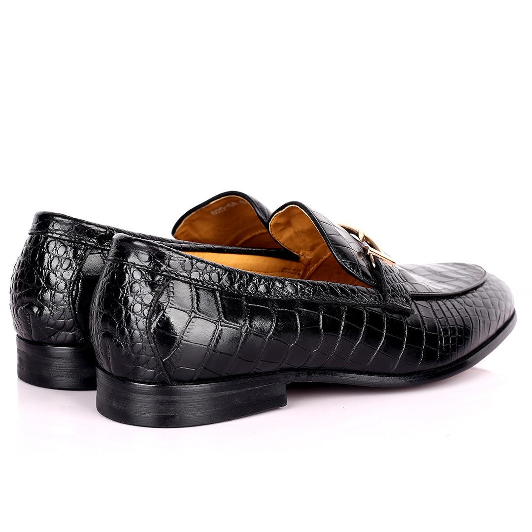 Prad Elegant Croc Leather Logo Designed Formal Shoe - Black - Obeezi.com