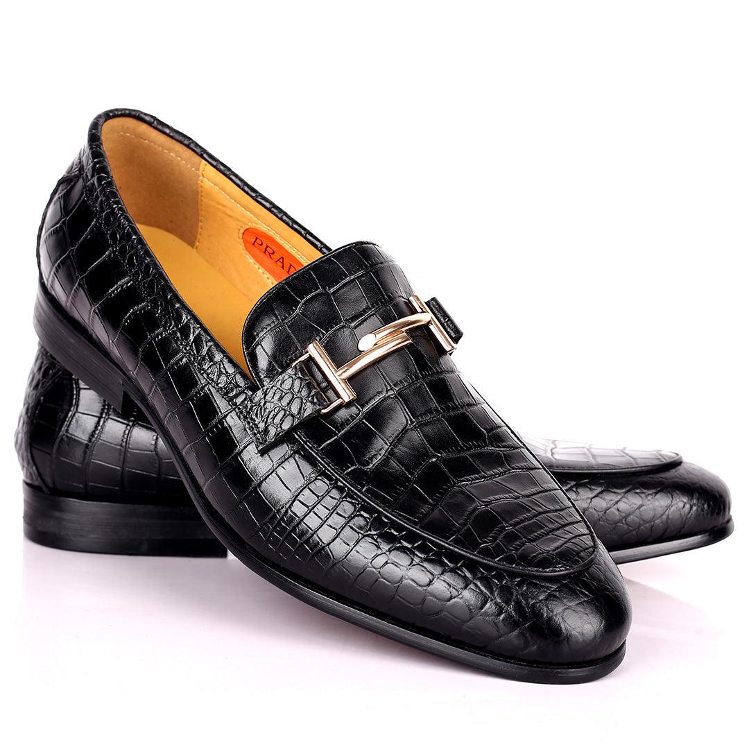 Prad Elegant Croc Leather Logo Designed Formal Shoe - Black - Obeezi.com