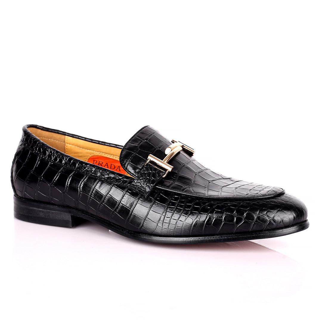 Prad Elegant Croc Leather Logo Designed Formal Shoe - Black - Obeezi.com