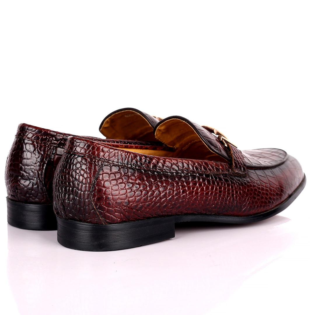 Prad Elegant Croc Leather Logo Designed Formal Shoe - Coffee - Obeezi.com