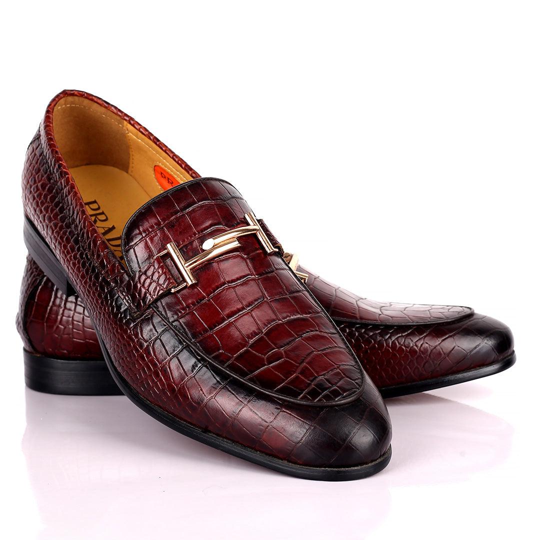 Prad Elegant Croc Leather Logo Designed Formal Shoe - Coffee - Obeezi.com