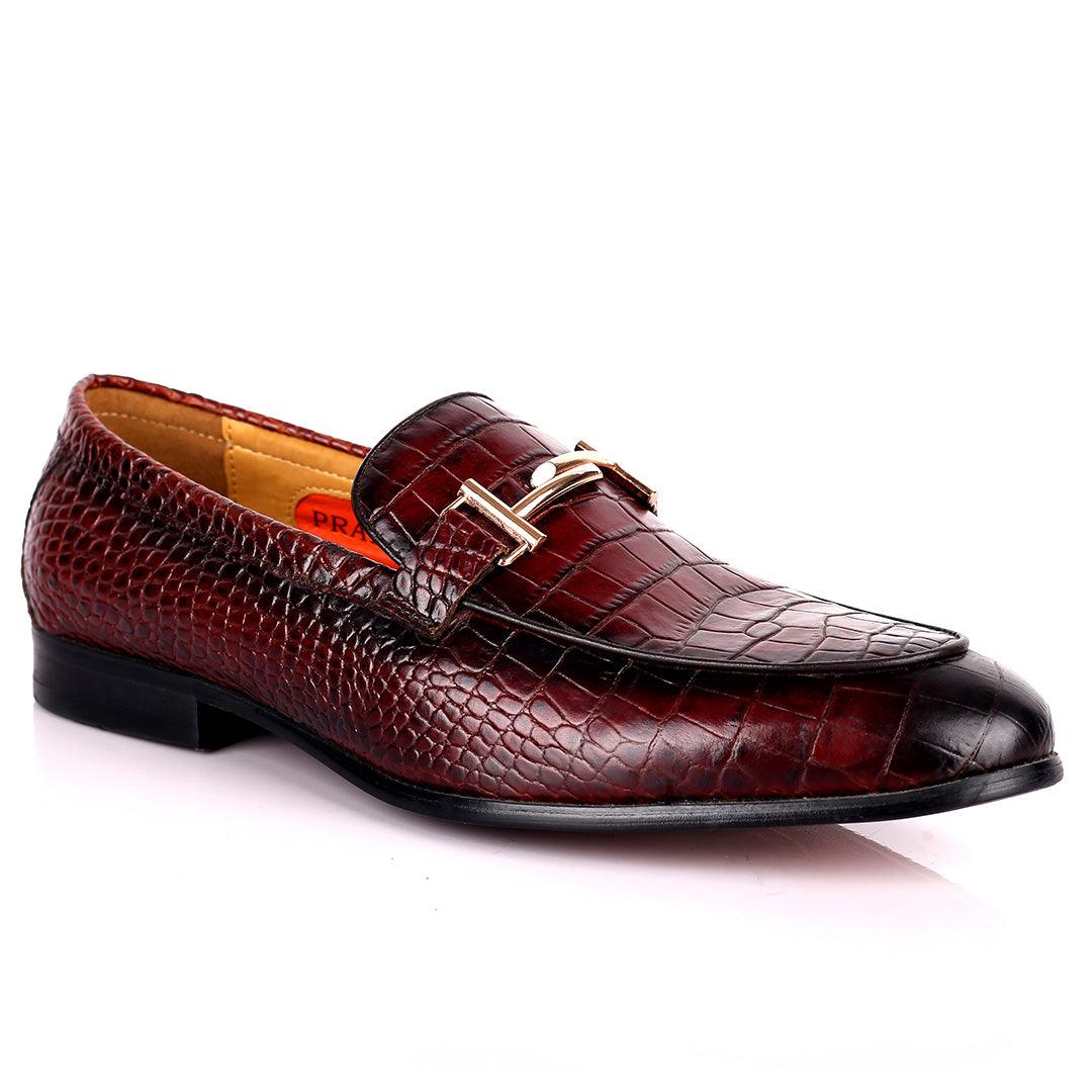 Prad Elegant Croc Leather Logo Designed Formal Shoe - Coffee - Obeezi.com