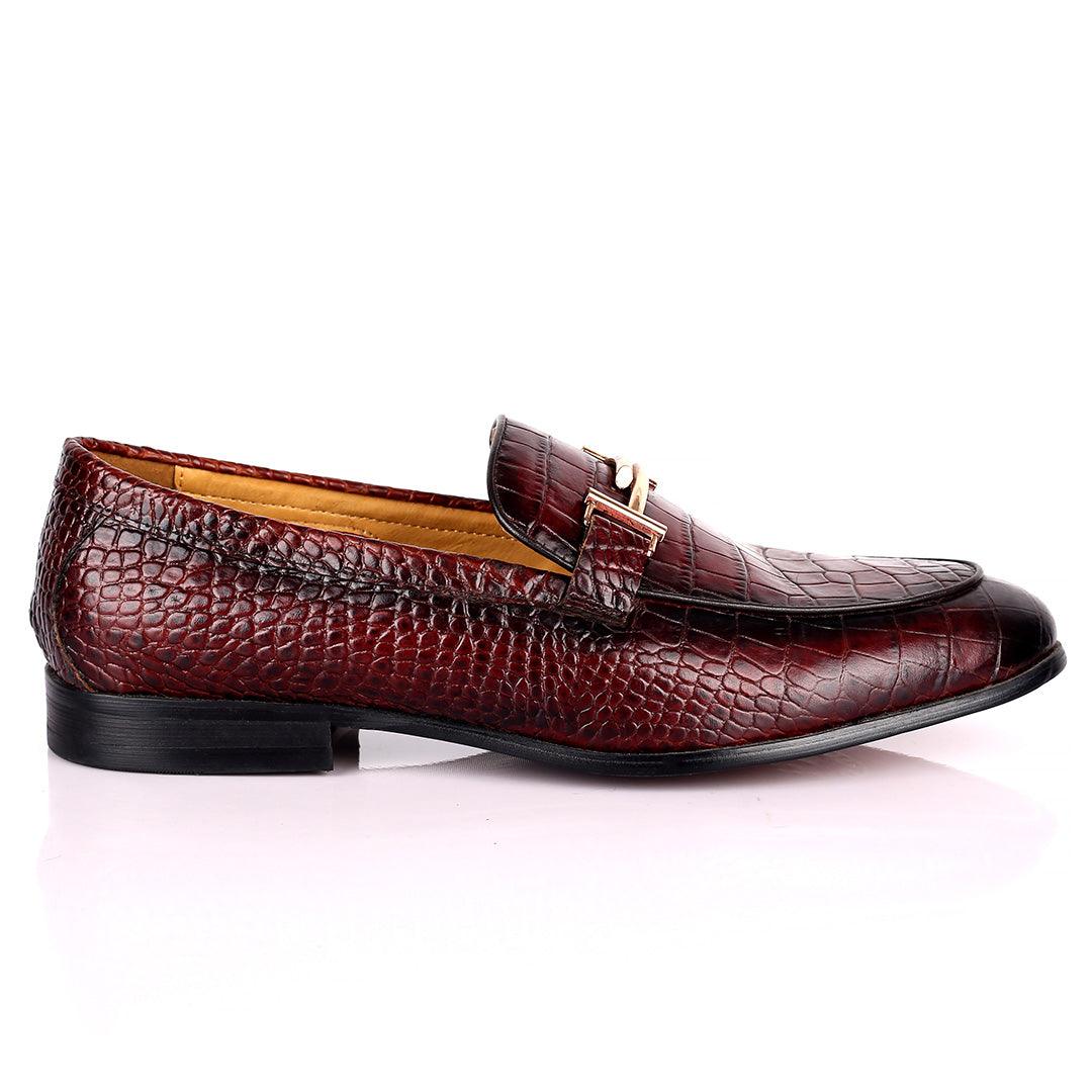 Prad Elegant Croc Leather Logo Designed Formal Shoe - Coffee - Obeezi.com