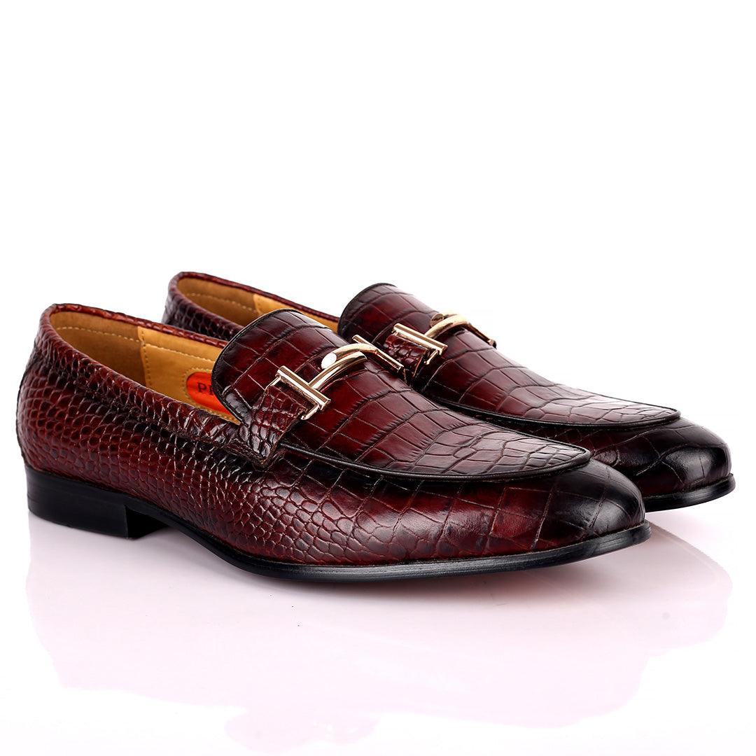 Prad Elegant Croc Leather Logo Designed Formal Shoe - Coffee - Obeezi.com