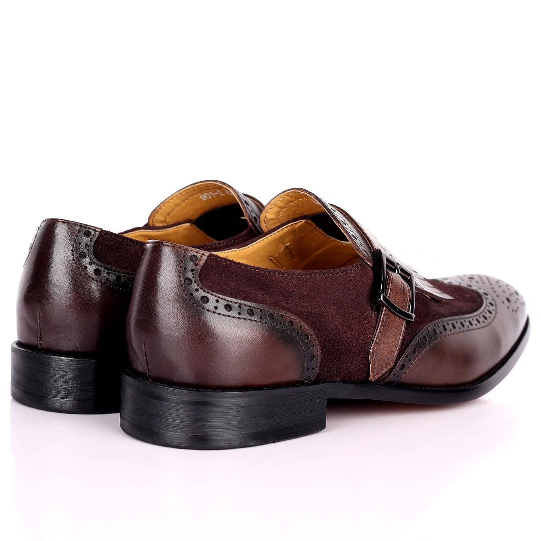 Prad Elegant Fringe Brogue And Suede Designed Leather Shoe - Coffee - Obeezi.com