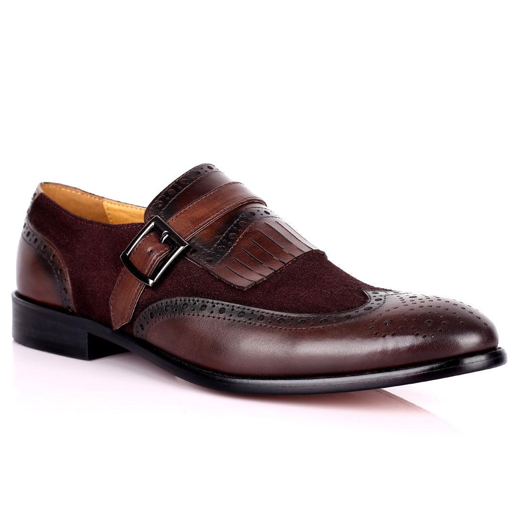 Prad Elegant Fringe Brogue And Suede Designed Leather Shoe - Coffee - Obeezi.com
