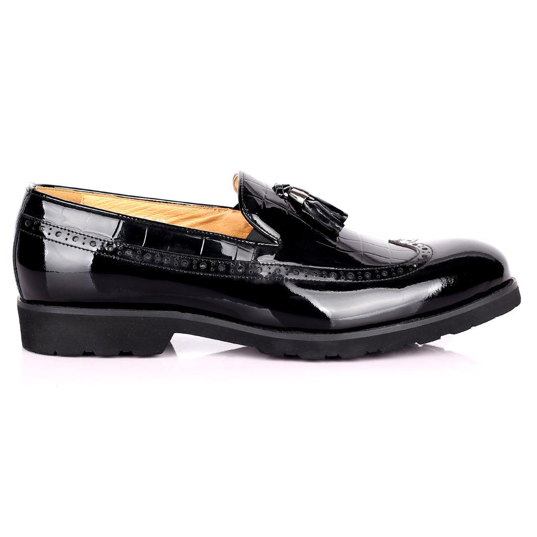 Prad Elegant Side Perforated Glossy Designed Formal Shoe - Black - Obeezi.com