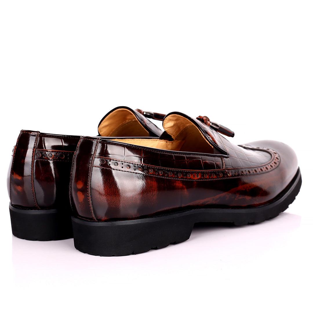 Prad Elegant Side Perforated Glossy Designed Formal Shoe - Coffee - Obeezi.com