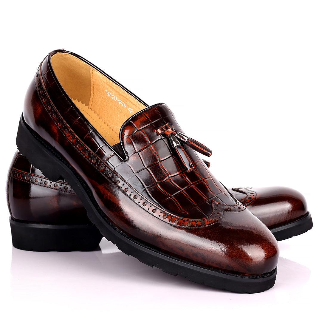 Prad Elegant Side Perforated Glossy Designed Formal Shoe - Coffee - Obeezi.com