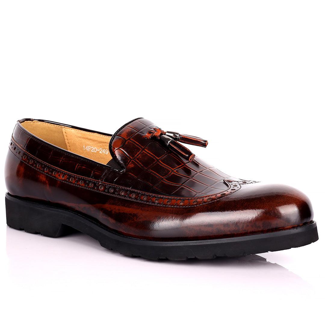 Prad Elegant Side Perforated Glossy Designed Formal Shoe - Coffee - Obeezi.com