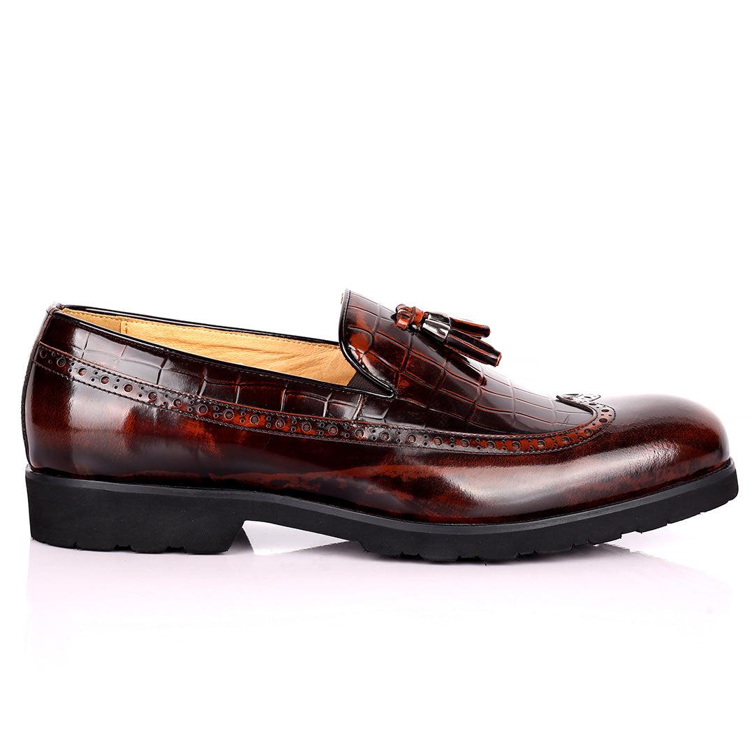 Prad Elegant Side Perforated Glossy Designed Formal Shoe - Coffee - Obeezi.com