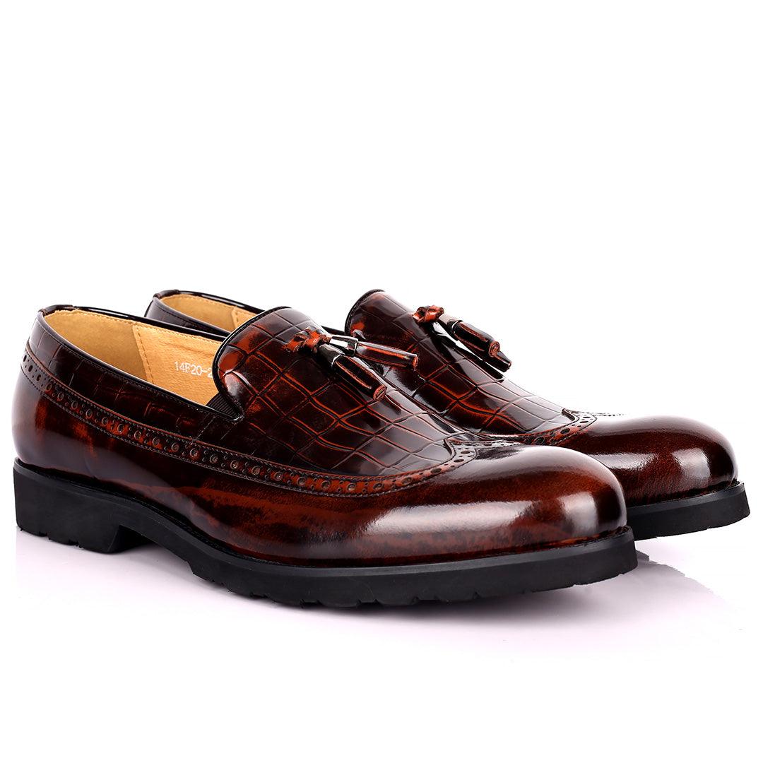 Prad Elegant Side Perforated Glossy Designed Formal Shoe - Coffee - Obeezi.com