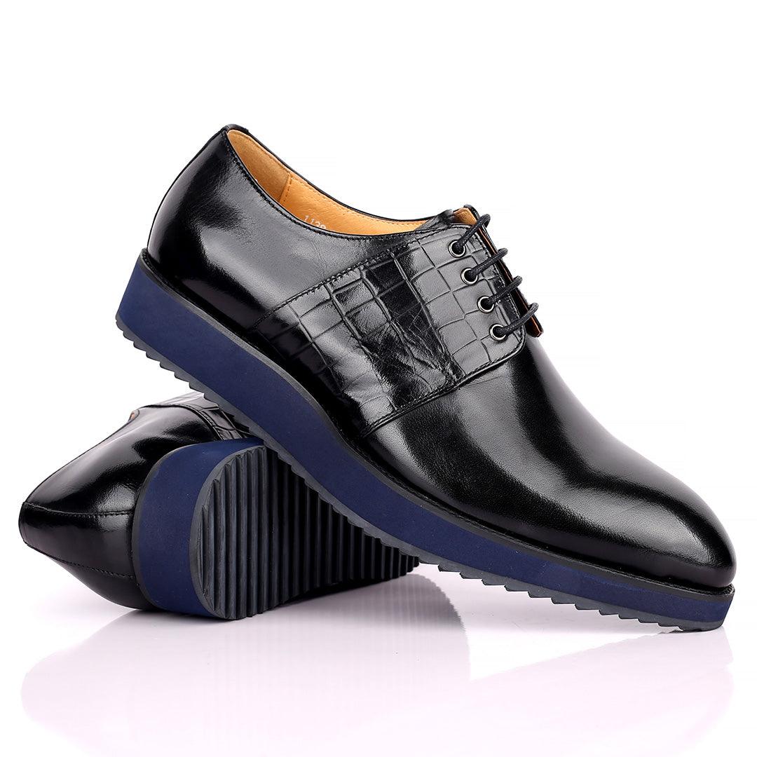 Prad Exquisite Lace Up Designed Black Leather Shoe - Obeezi.com