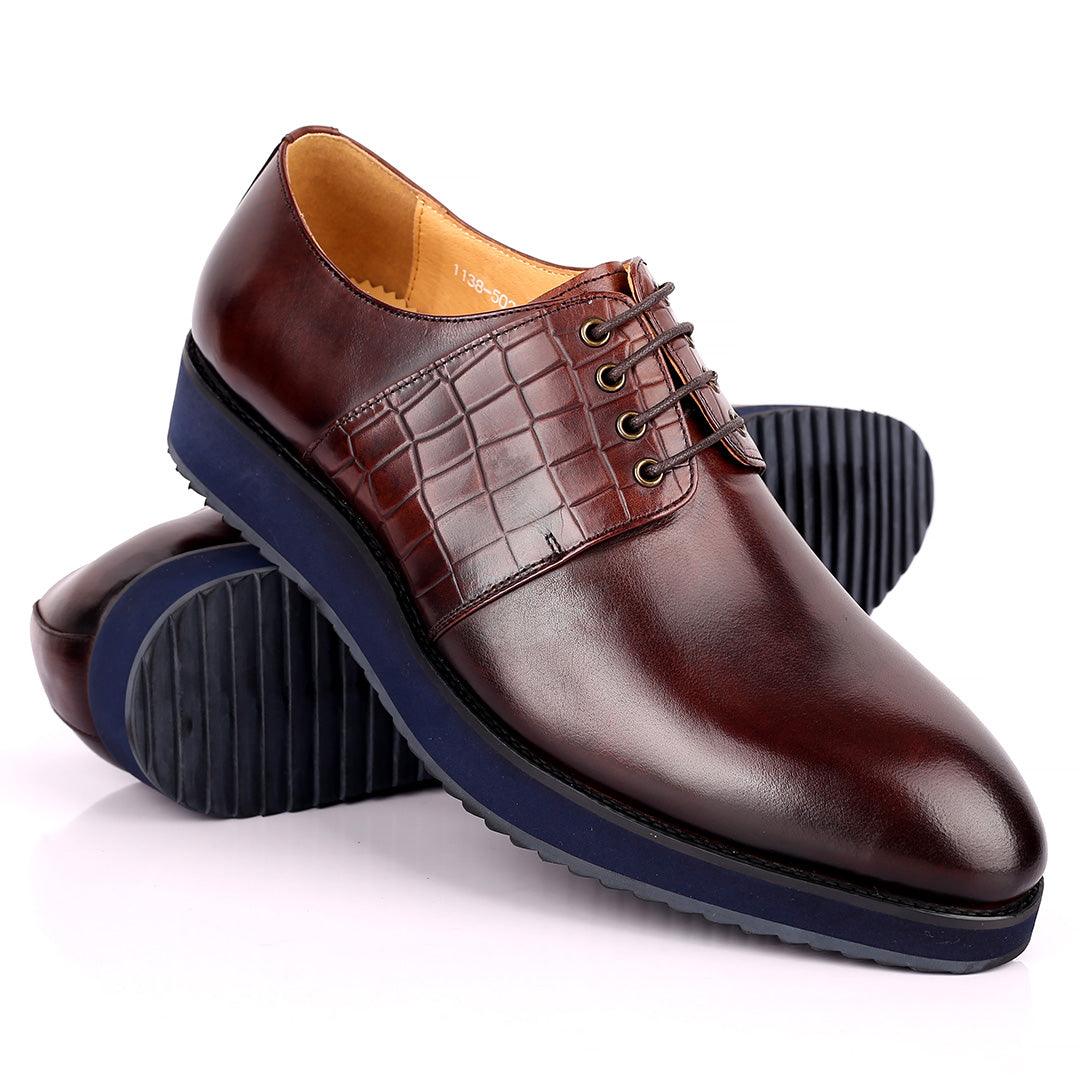 Prad Exquisite Lace Up Designed Coffee Leather Shoe - Obeezi.com