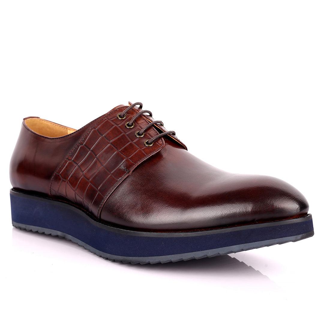 Prad Exquisite Lace Up Designed Coffee Leather Shoe - Obeezi.com