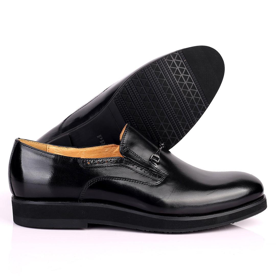 Prad Superlative Leather Black Shoe with Chain Design - Obeezi.com