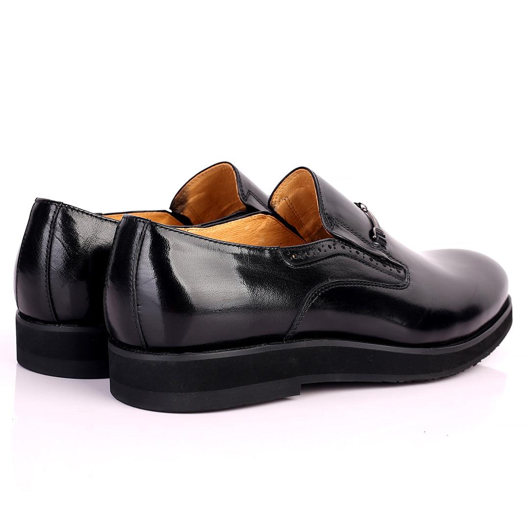 Prad Superlative Leather Black Shoe with Chain Design - Obeezi.com