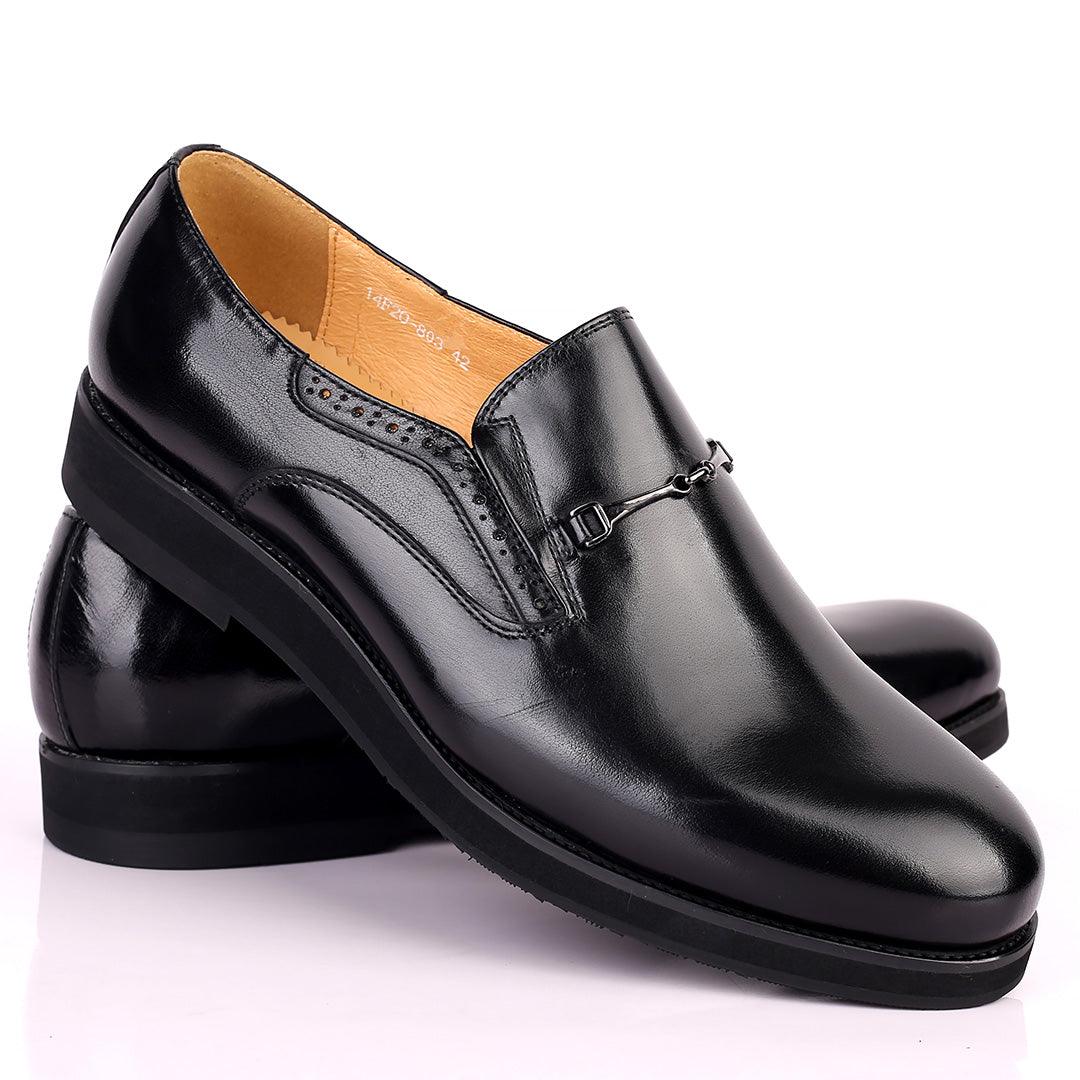 Prad Superlative Leather Black Shoe with Chain Design - Obeezi.com