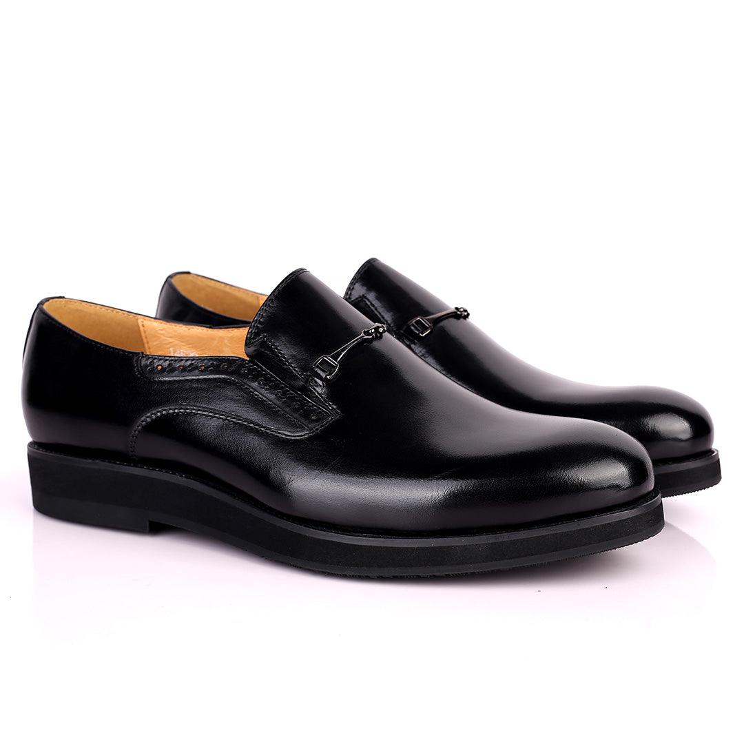 Prad Superlative Leather Black Shoe with Chain Design - Obeezi.com