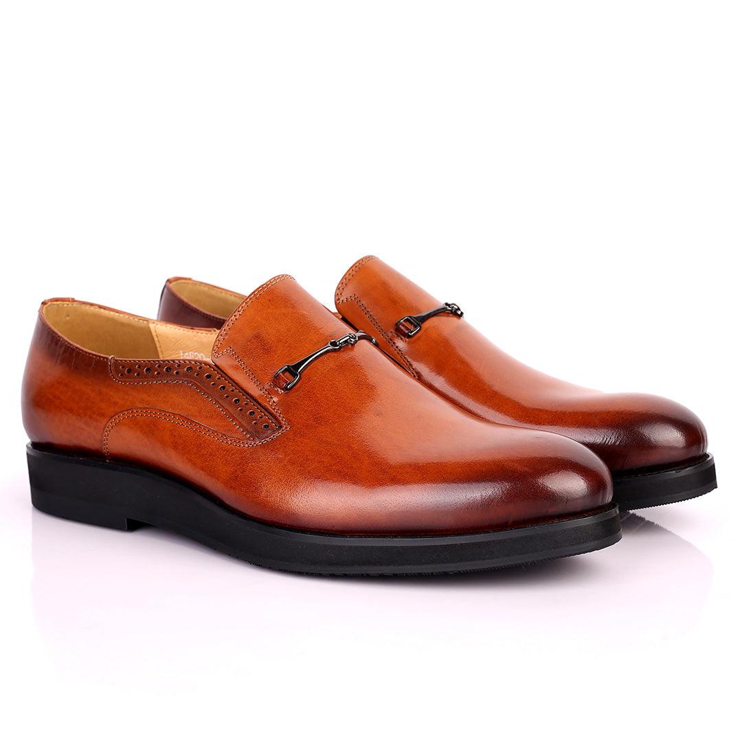 Prad Superlative Leather Brown Shoe with Chain Design - Obeezi.com