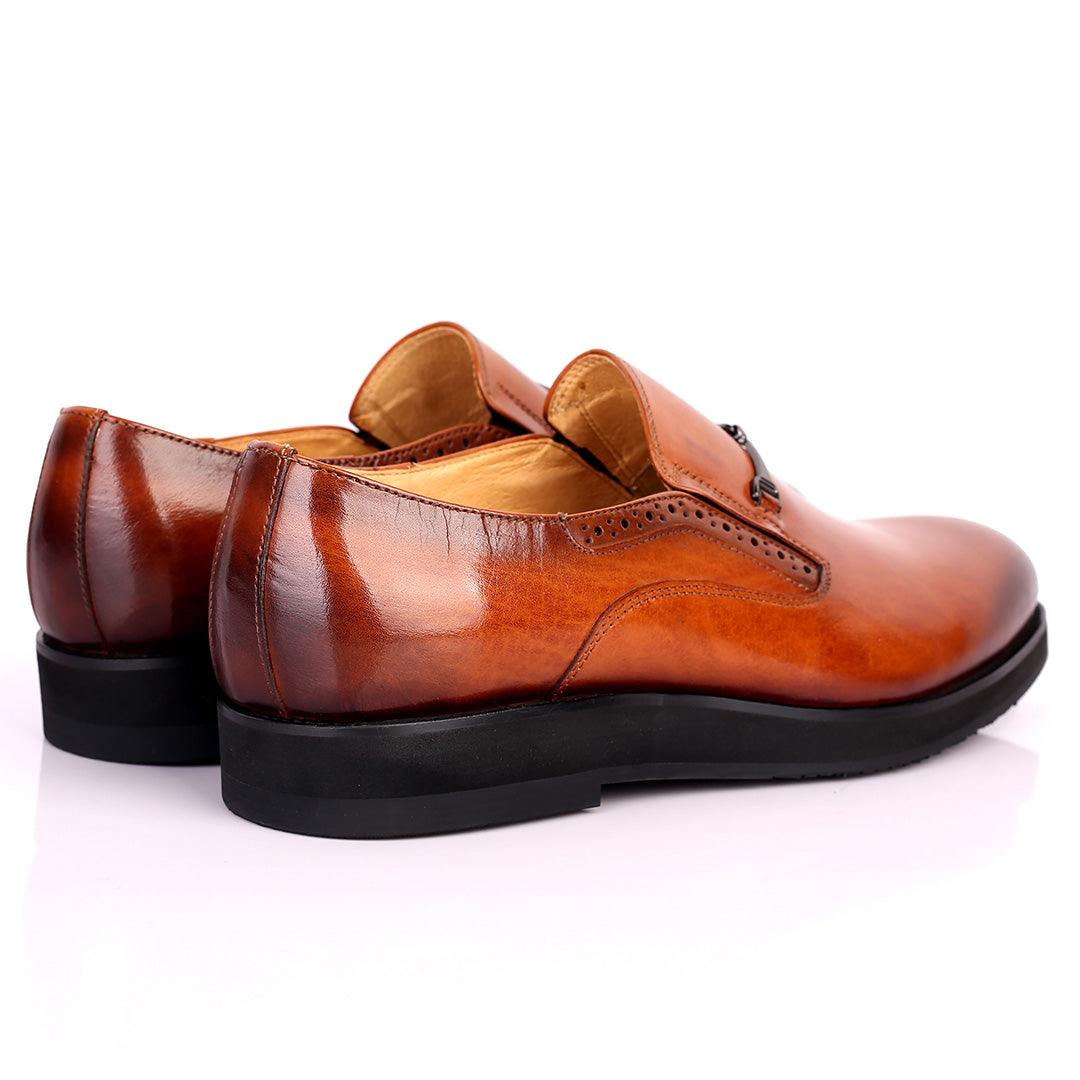 Prad Superlative Leather Brown Shoe with Chain Design - Obeezi.com