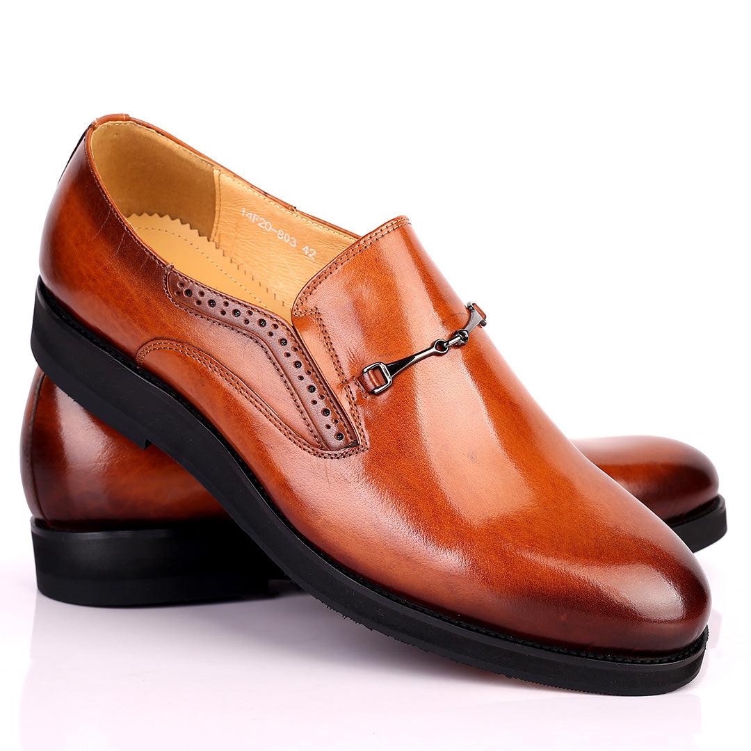 Prad Superlative Leather Brown Shoe with Chain Design - Obeezi.com