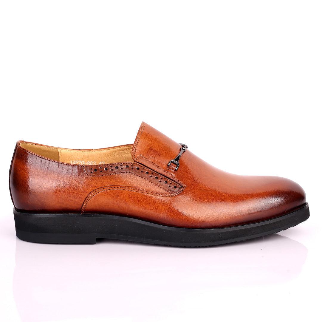 Prad Superlative Leather Brown Shoe with Chain Design - Obeezi.com