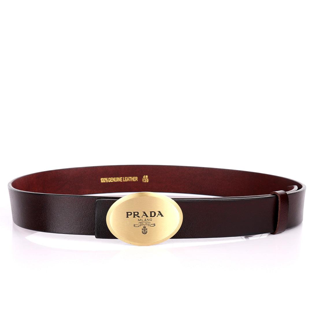 Prada Men's Logo Engraved Leather Belt Brown - Obeezi.com