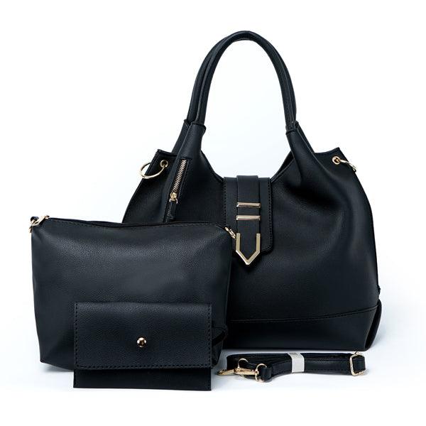 Prado Authentic Premium Leather Bag Set of 3 - Black - Obeezi.com