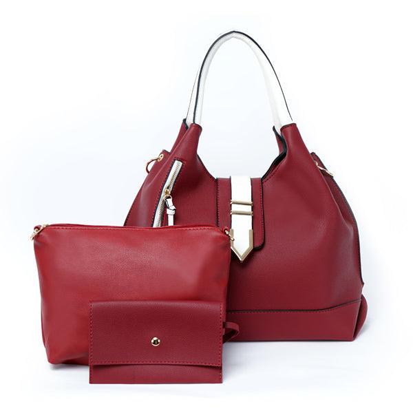 Prado Authentic Premium Leather Bag Set of 3 - Wine - Obeezi.com