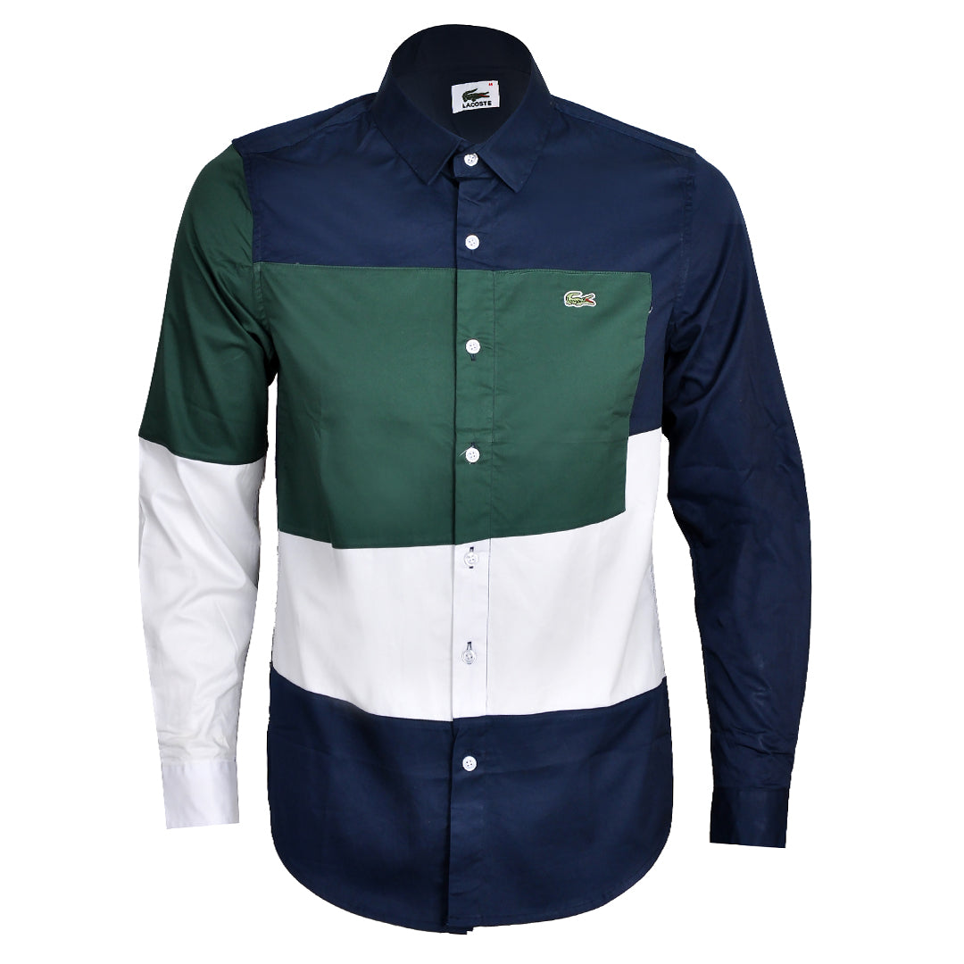 Premium Men's Fit Navy Blue White Green Cotton Shirt - Obeezi.com