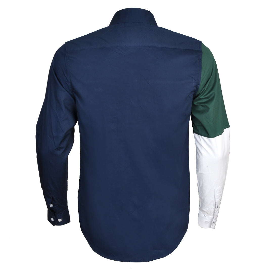 Premium Men's Fit Navy Blue White Green Cotton Shirt - Obeezi.com