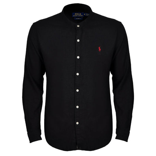 PRL Bishop Collar Button Down Men's Long Sleeve Shirt - Black - Obeezi.com