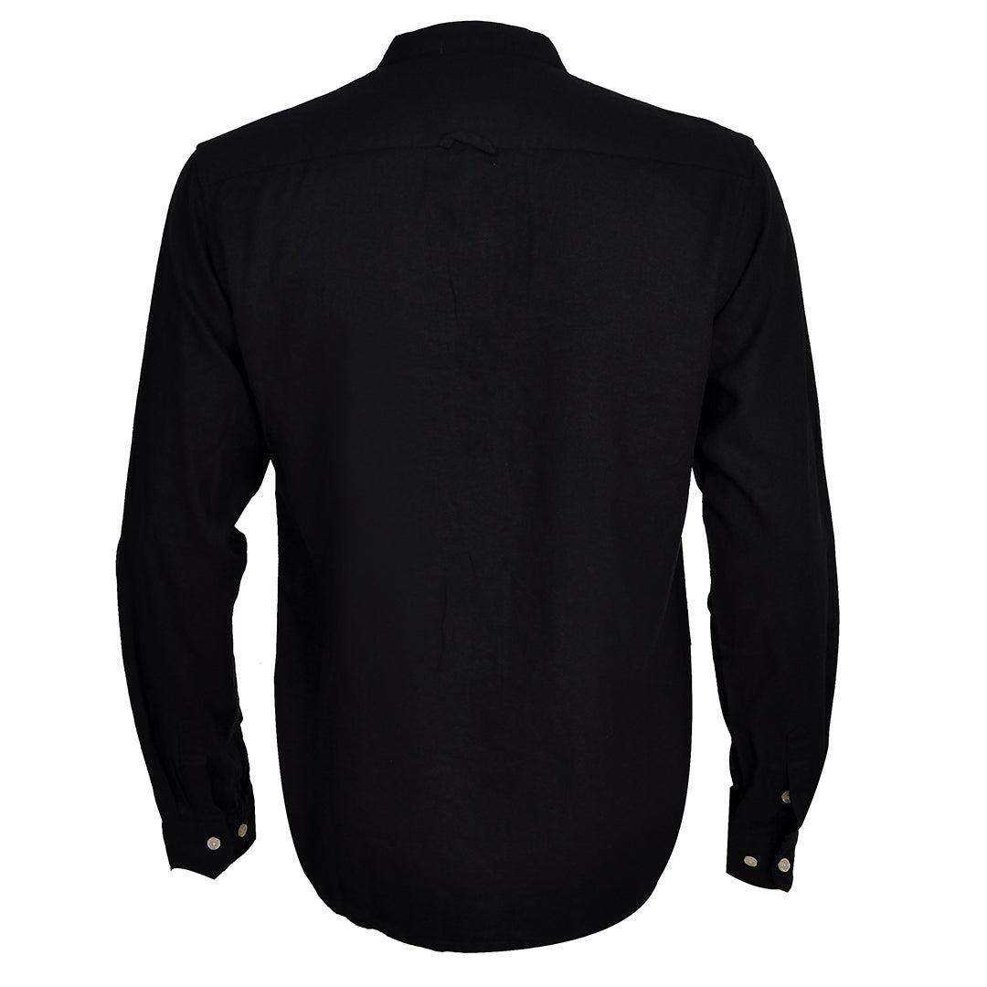 PRL Bishop Collar Button Down Men's Long Sleeve Shirt - Black - Obeezi.com