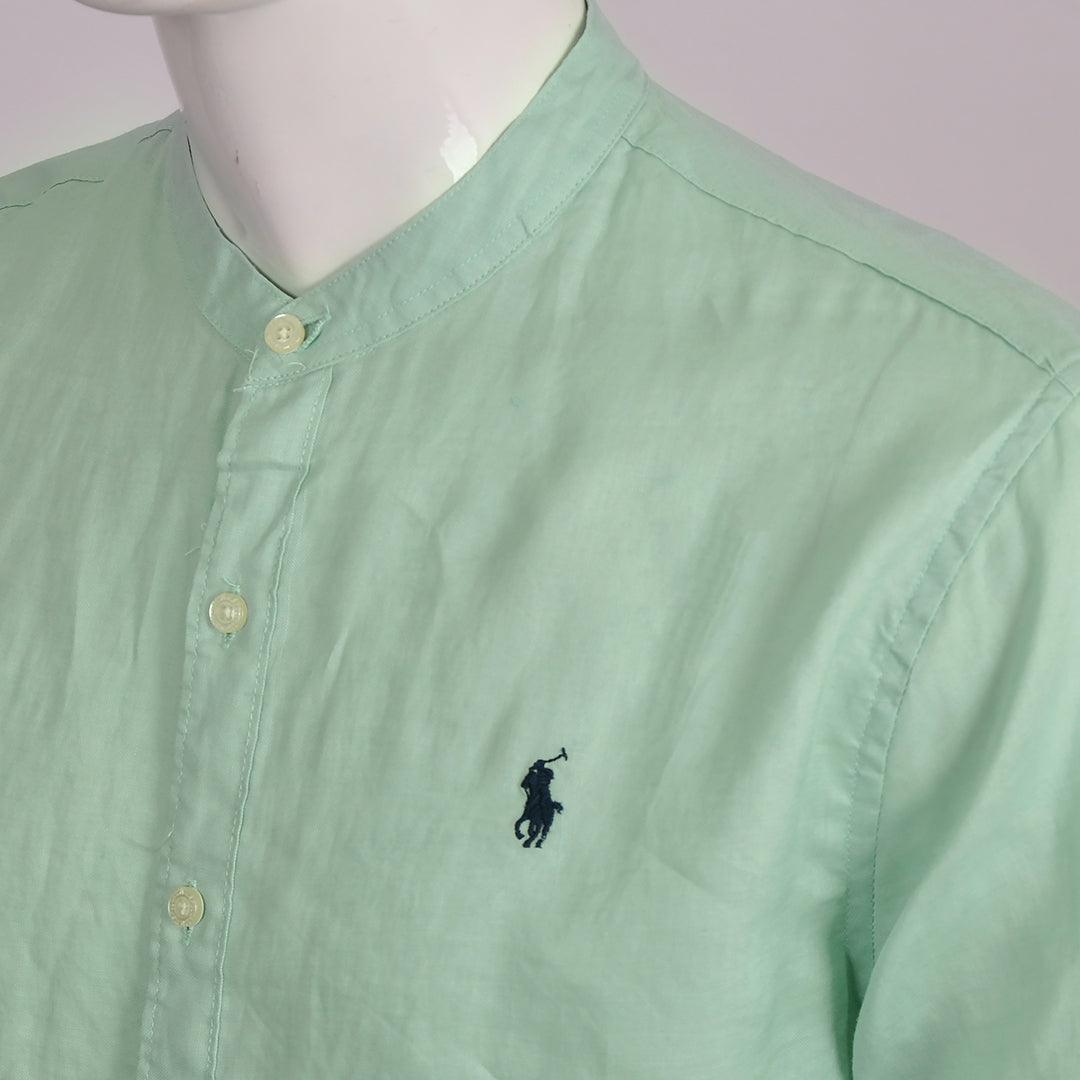 PRL Bishop Collar Button Down Men's Long Sleeve Shirt - Green - Obeezi.com