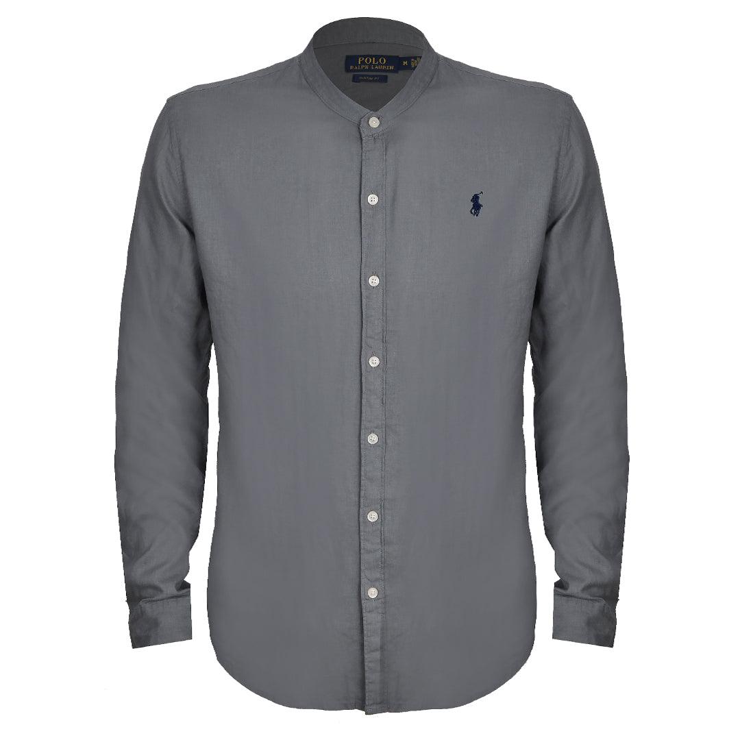 PRL Bishop Collar Button Down Men's Long Sleeve Shirt - Grey - Obeezi.com
