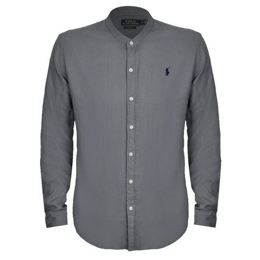 PRL Bishop Collar Button Down Men's Long Sleeve Shirt - Grey - Obeezi.com
